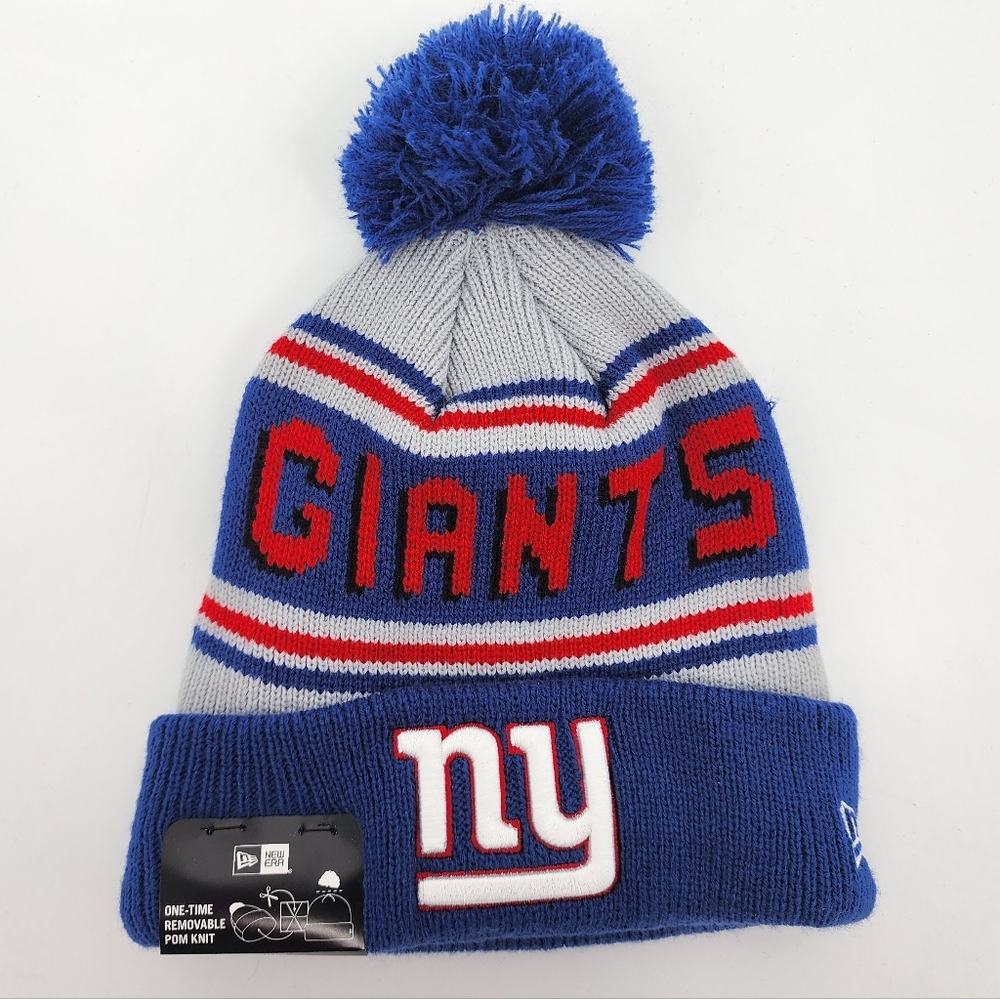 NWT NY Giants New Era Cap Beanie Removable Pom One Size NFL Football Blue Red